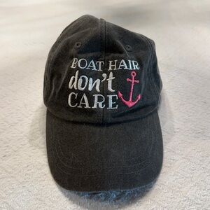 Black and Gray Cap with Embroidered “BOAT HAIR don’t CARE with Pink Anchor”